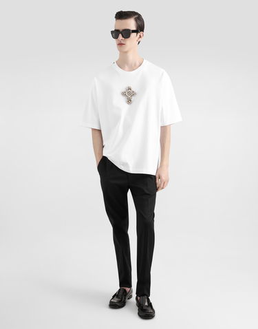 Тениска Dolce & Gabbana Cotton T-shirt With Embellished Cross Patch Бяло | G8PB8ZG7O4HW0800, 1