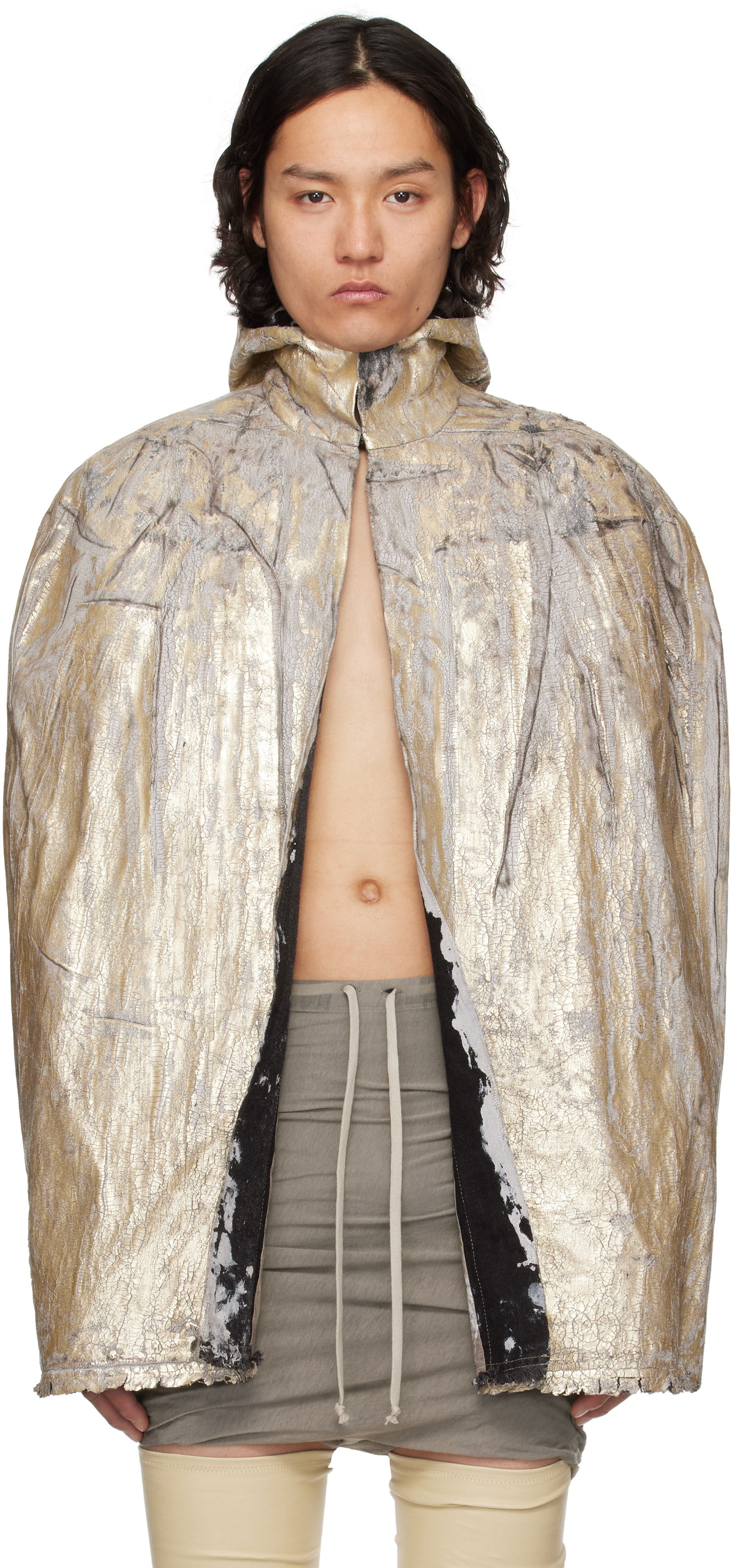 Яке Rick Owens Hollywood Pville Cape Denim Jacket Металик | RR01E5701 GMC, 0