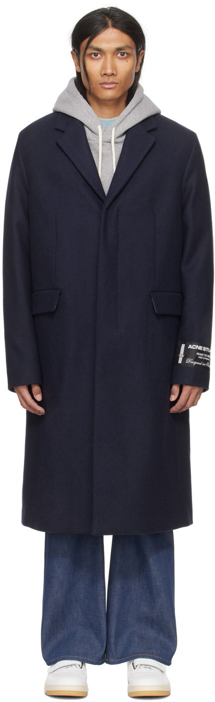 Палта Acne Studios Single-Breasted Coat Тъмно синьо | B90730-, 0