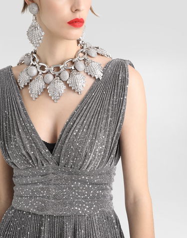 Колие Dolce & Gabbana Dolce & Gabbana Rhinestone Maxi-Necklace with Chain and DG Logo Металик | WNR2E5W111187655, 1