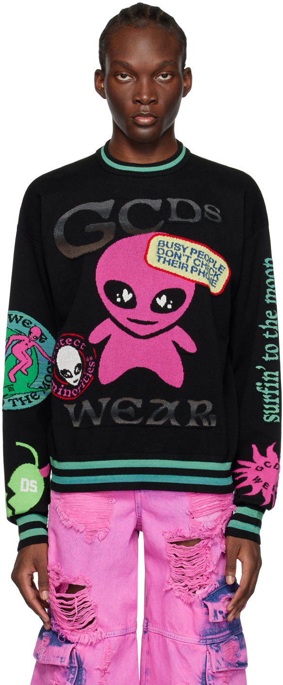 Пуловер GCDS Surfing Wirdo Sweater Черно | SS23M380061