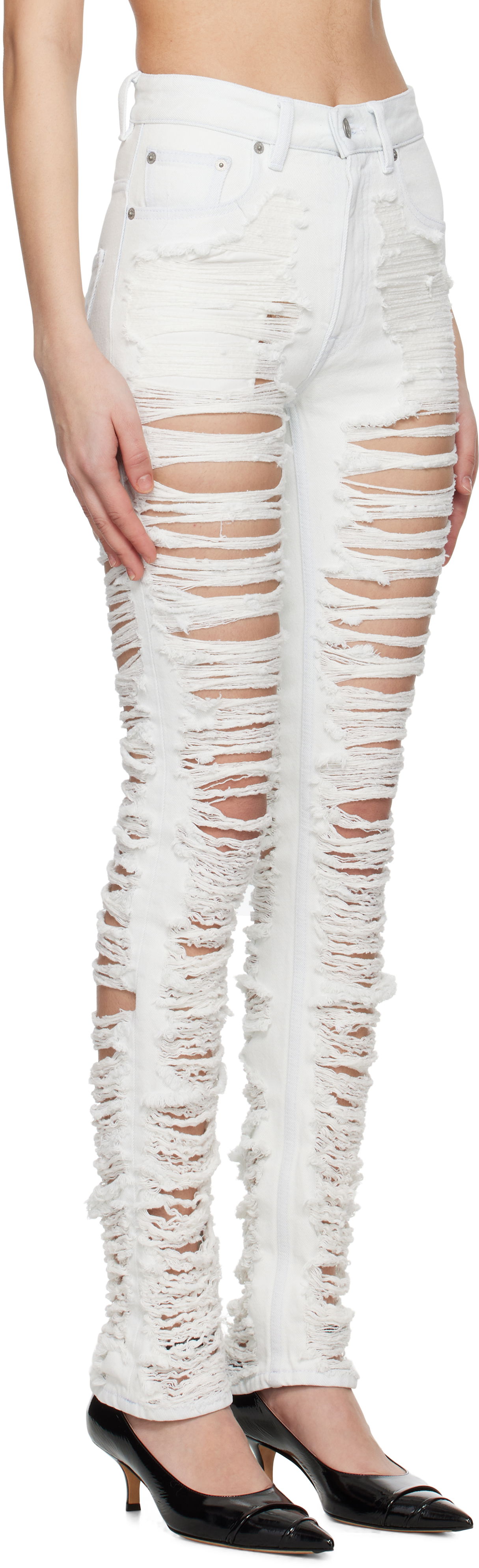 Дънки Maison Margiela MM6 Maison Margiela 5-Pocket Shredded Jeans Бяло | S62LB0185 M30018, 1