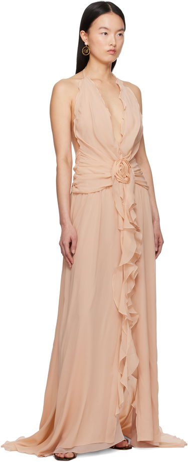 Pокля Blumarine Blumarine Georgette Maxi Dress with Ruffle Detail Бежово | P522A568A, 3