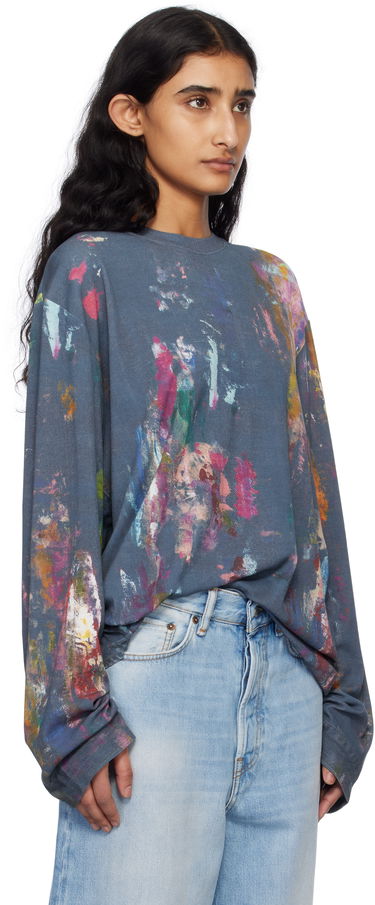 Пуловер Acne Studios Acne Studios Paint Splatter Long Sleeve T-Shirt Синьо | CL0342-, 1