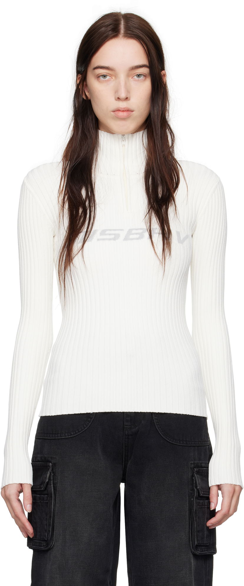 Пуловер MISBHV Knitted Quarter-Zip Ski Turtleneck Бяло | 230B703