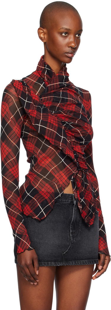 Риза Jean Paul Gaultier Distorted Tartan Long Sleeve Top Червено | 24/31-F-TO203-T568-300001, 1