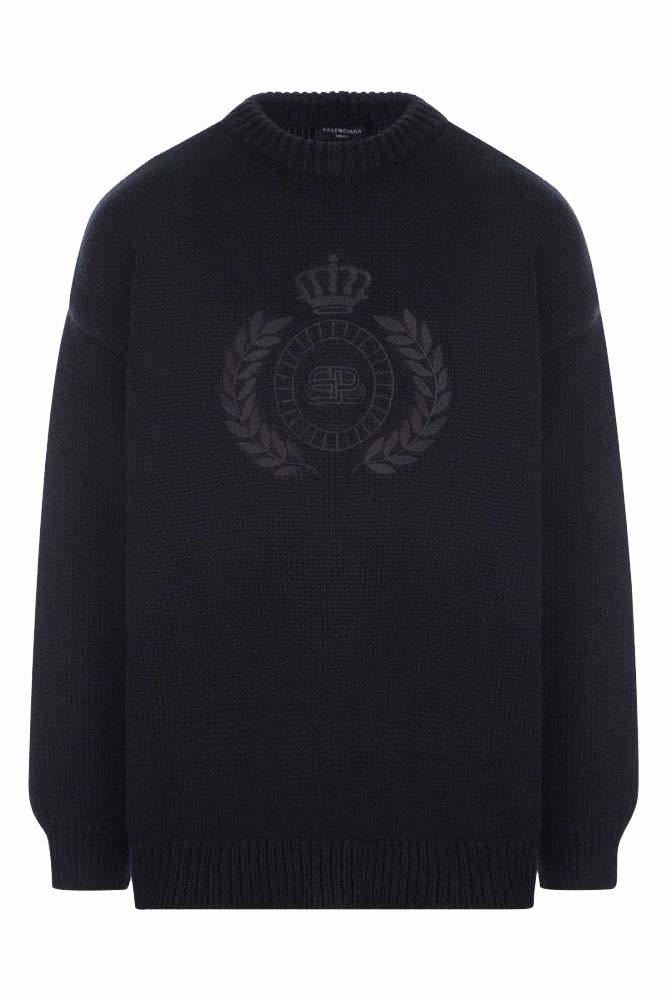 Пуловер Balenciaga BB Laurel Crown Logo Crewneck Черно | 664369T32111000, 0