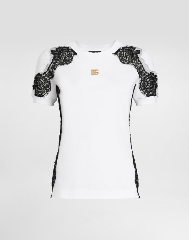 Dolce & Gabbana Jersey T-Shirt with Lace Details and DG Logo