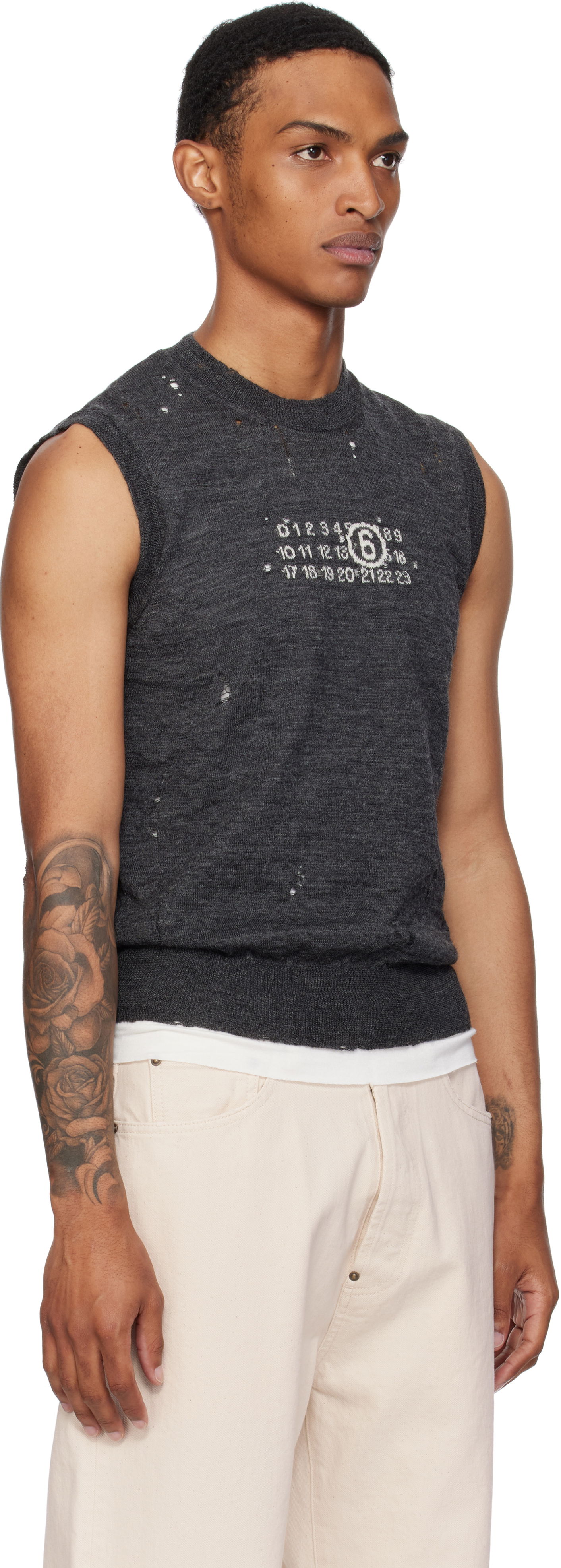 Пуловер Maison Margiela MM6 Maison Margiela Wool Distressed Sweater Vest Сиво | SH0FB0017 M13134, 1