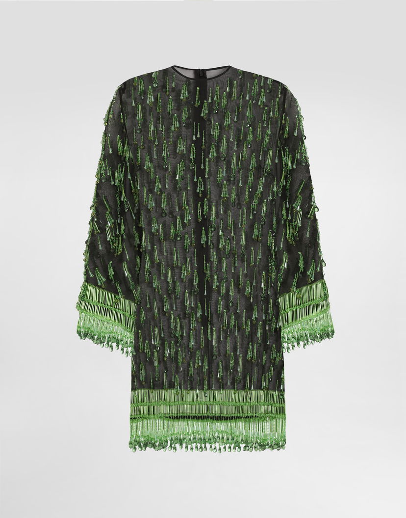 Pокля Dolce & Gabbana Dolce & Gabbana Embroidered Organza Flared Mini Dress Зелено | F60EHZGDDG2S8400