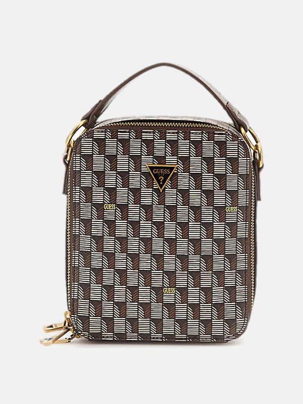 Дамска чанта GUESS Torino Geometric-Print Mini Crossbody Bag Сиво | HMTOJSP4253