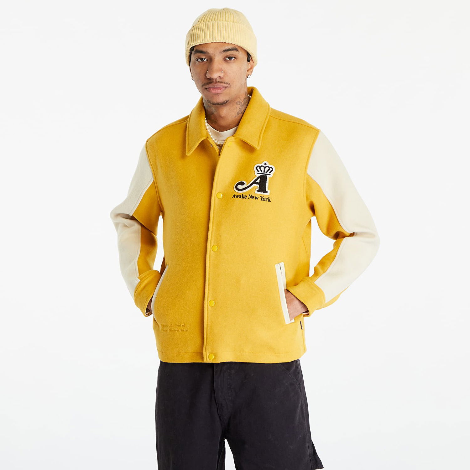 Яке бомбър Awake NY Awake NY Crown Embroidered Varsity Jacket Жълто | AWK-FW23-OT005-SAF, 0