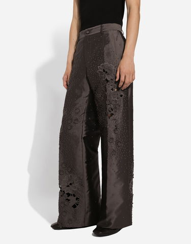 Панталони Dolce & Gabbana Cropped Trousers With Floral Appliqués Кафяво | GP01PZGH638S9000, 3
