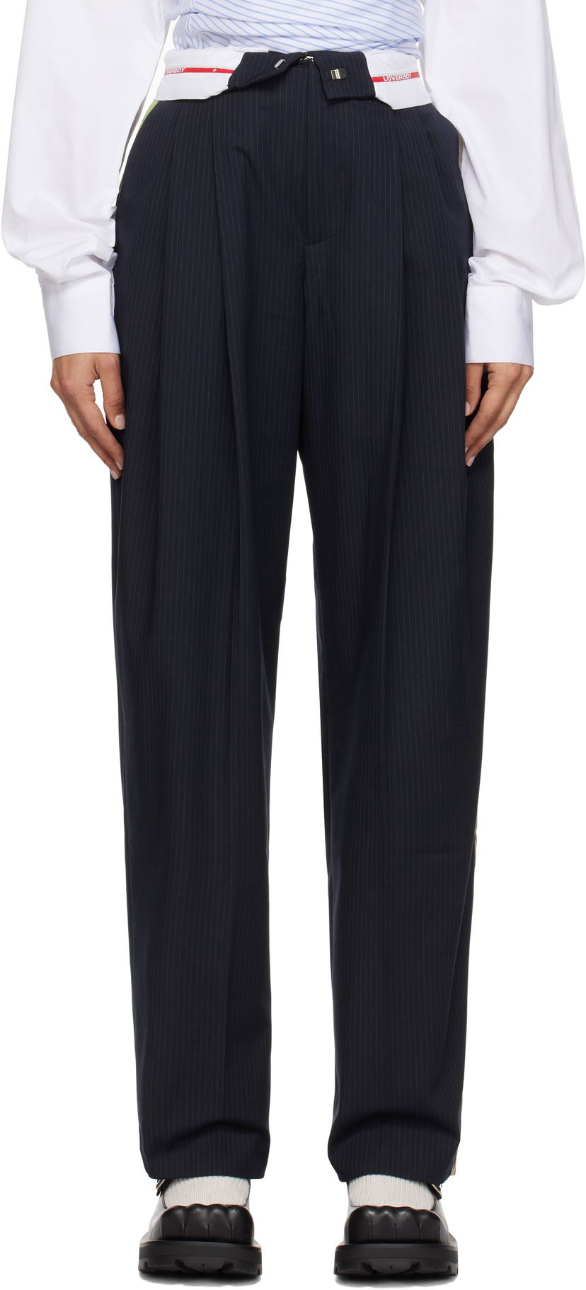 Панталони Charles Jeffrey Loverboy Edinburgh Pinstriped Relaxed Fit Trousers Тъмно синьо | 42030201