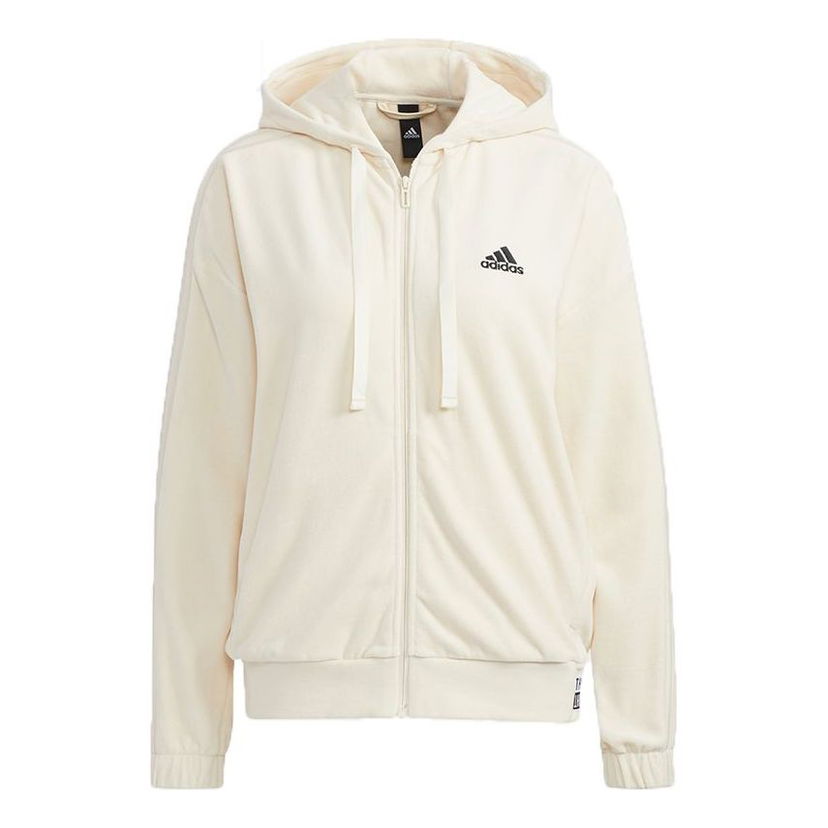 Суитчър adidas Originals Velour Small Logo Drawstring Hooded Jacket Бежово | HG1836