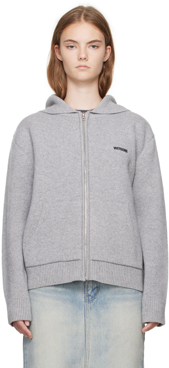 Суитчър We11done We11done Embroidered-Logo Zip-Up Hoodie Сиво | WD-KJ2-24-605-W-GY, 0