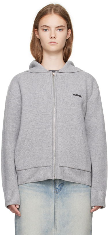 Суитчър We11done We11done Embroidered-Logo Zip-Up Hoodie Сиво | WD-KJ2-24-605-W-GY, 0