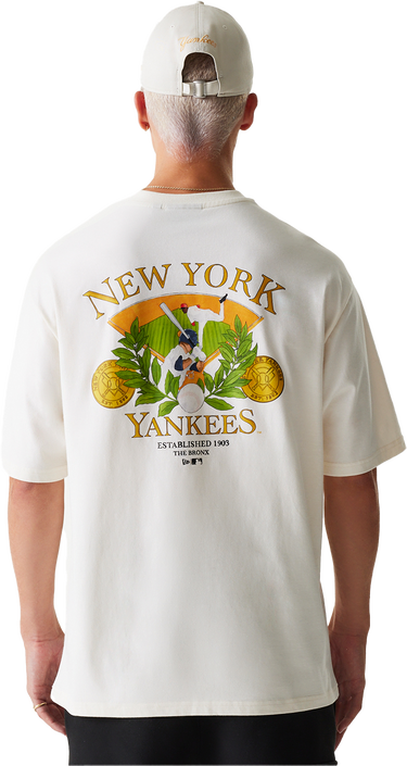 Тениска New Era MLB New York Yankees Graphic Oversized T-Shirt Бежово | 60667854-60667854, 1