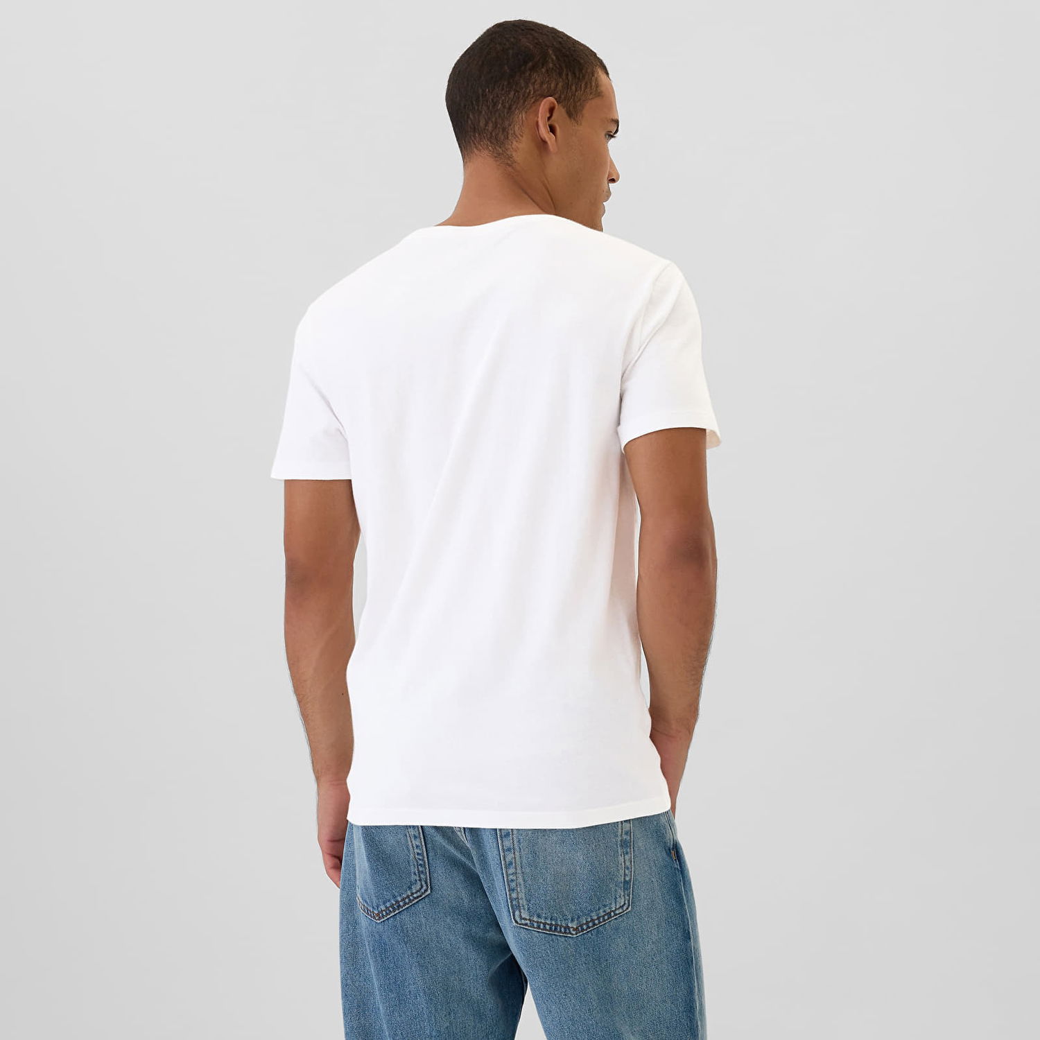 Тениска GAP T-shirt Micro Logo Vneck Tee White Global S Бяло | 502020-02, 1
