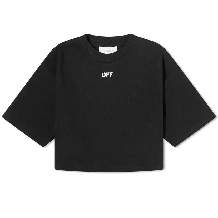 Тениска Off-White Stamp Logo Rib Crop T-Shirt Черно | OWAA081F23JER0011001