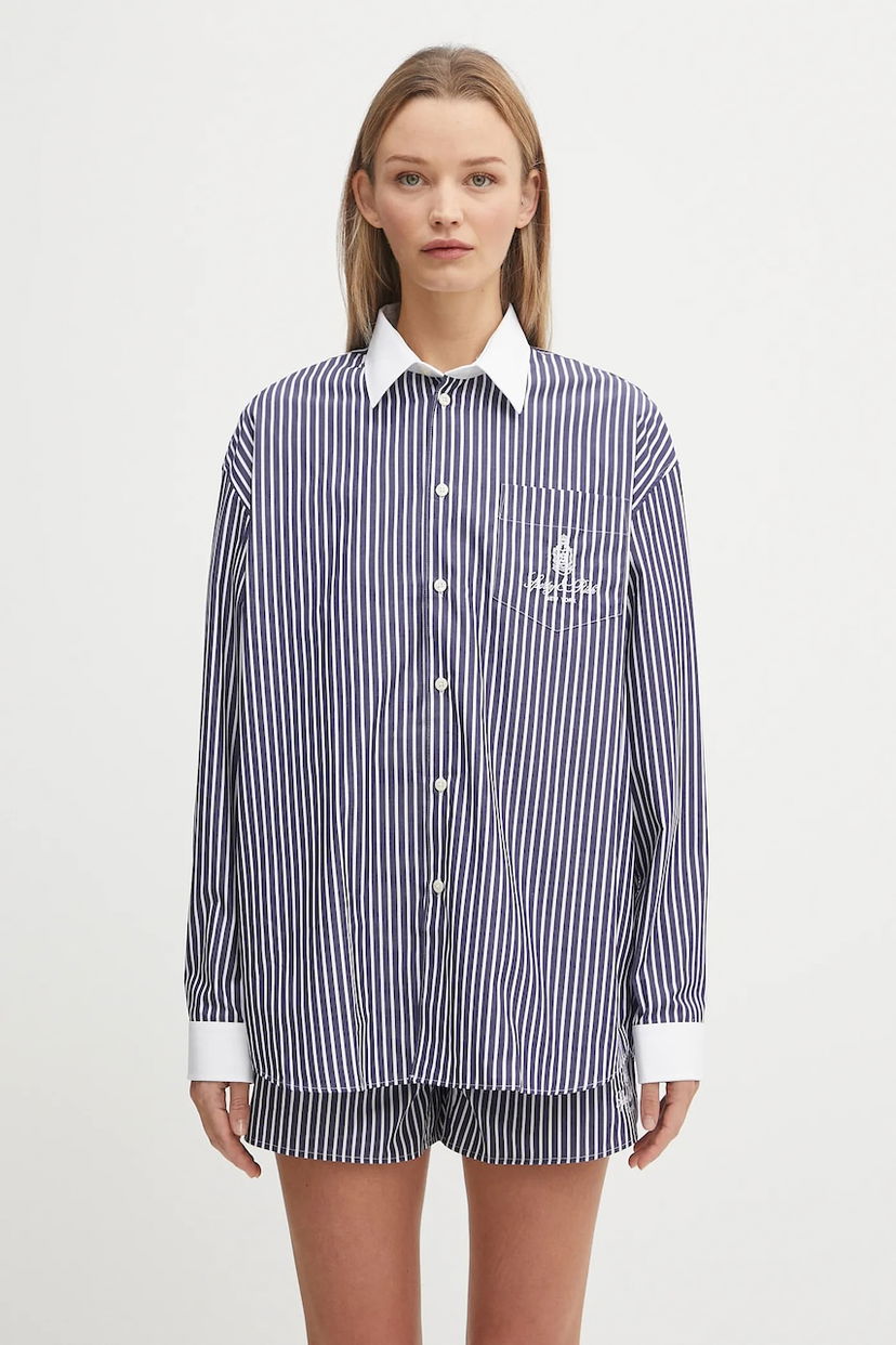 Риза Sporty & Rich Sporty & Rich Vendome Oversized Relaxed Striped Cotton Shirt with Classic Collar Тъмно синьо | SI019602231ST02