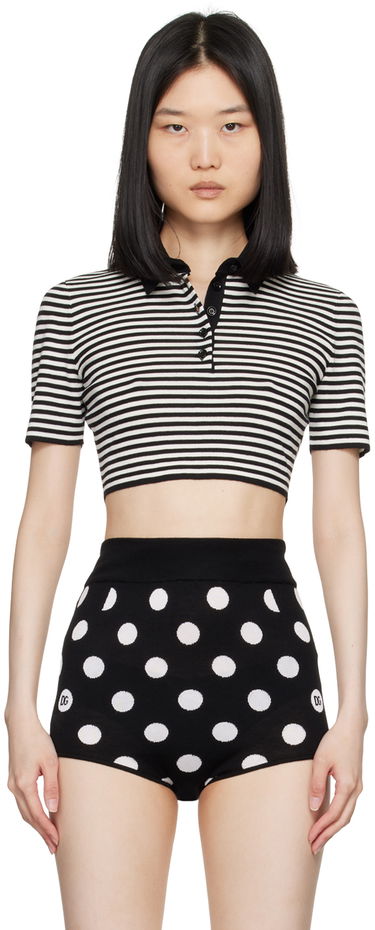 Съкратен топ Dolce & Gabbana Dolce&Gabbana Striped Cropped Polo Черно | FXZ09T JCVY4, 0