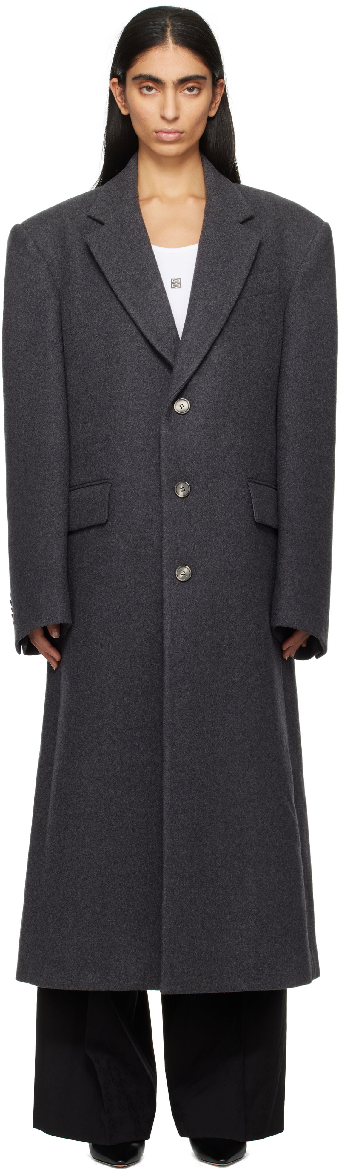 Палта WARDROBE.NYC Single Breasted Long Coat Сиво | W4002F24WO, 0