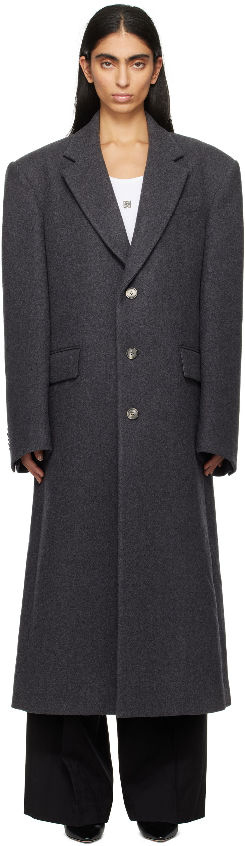 Палта WARDROBE.NYC Single Breasted Long Coat Сиво | W4002F24WO