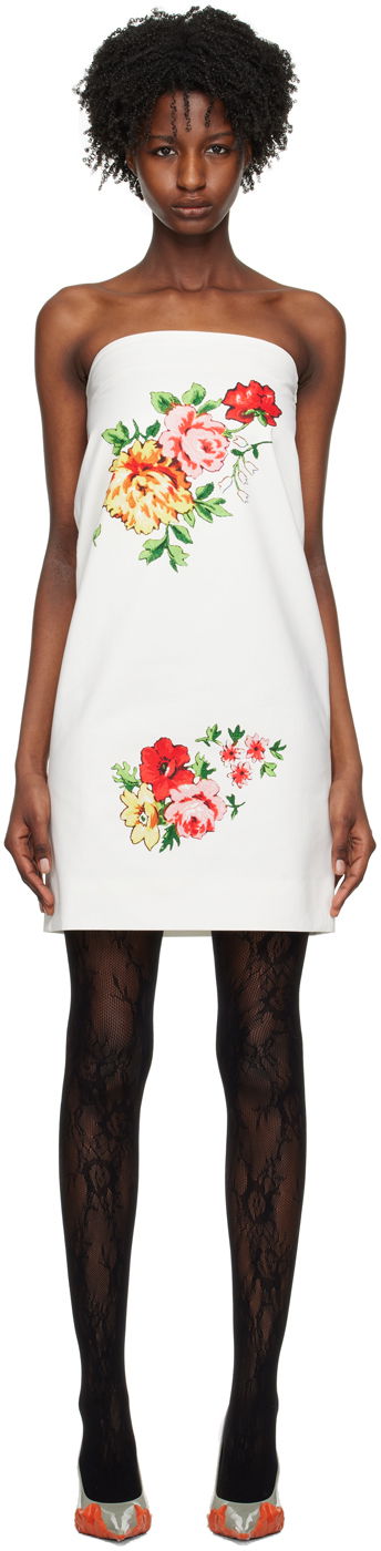 Pокля We11done We11done Printed Strapless Mini Dress Бяло | WD-OP1-23-016-W-MX, 0