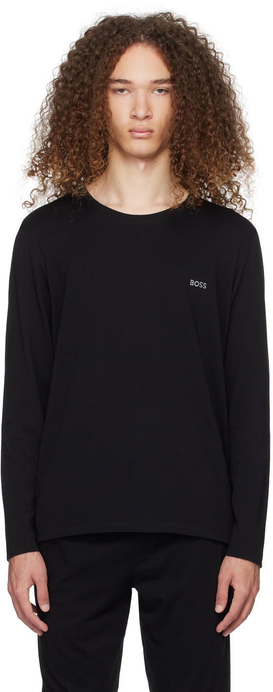 Тениска BOSS Embroidered Long Sleeve T-Shirt Черно | 50515390