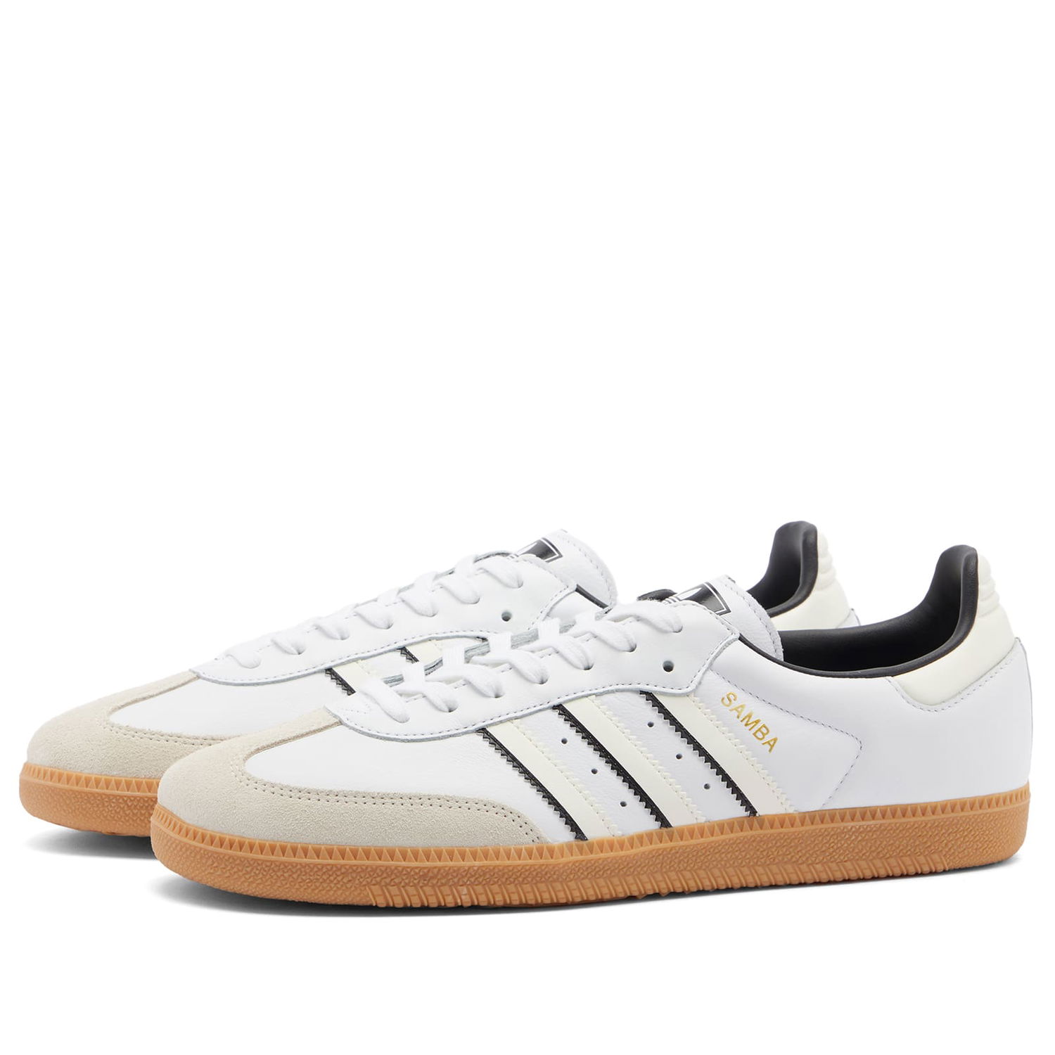 Кецове и обувки adidas Originals Samba OG in White/Off White/Core Black, Size UK 3 | END. Clothing Бяло | ID1480, 0