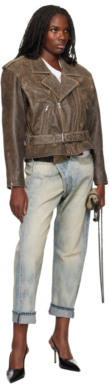 Яке R13 R13 Exaggerated Shoulder Leather Motorcycle Jacket Кафяво | R13WR323-R434A, 3