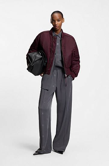 Яке бомбър BOSS Padded bomber jacket in water-repellent fabric with ruching Бургунди | 50550687, 1