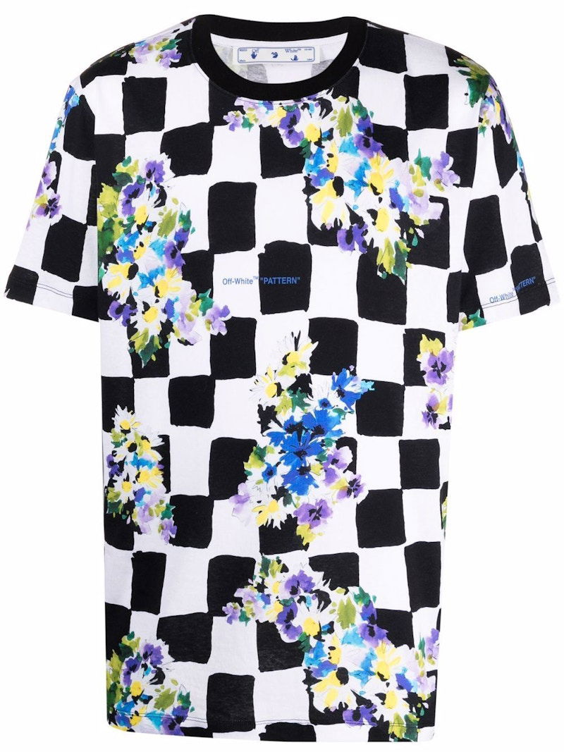 Тениска Off-White Check Flowers T-shirt Black/White Многоцветен | OMAA027S21JER0268400, 0