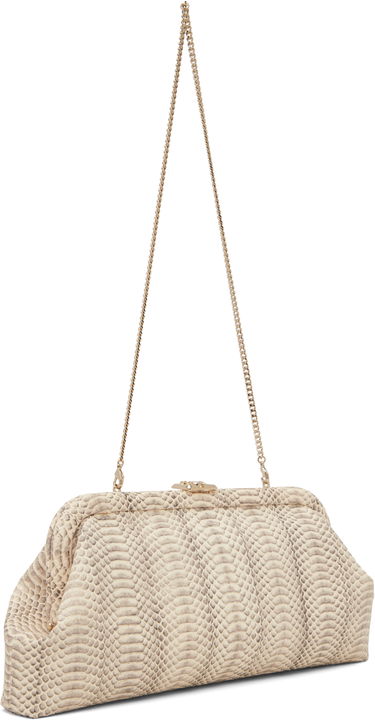 Дамска чанта Jimmy Choo Skylar Snakeskin-Effect Chain Strap Frame Clutch Бежово | SKYLAR, 2