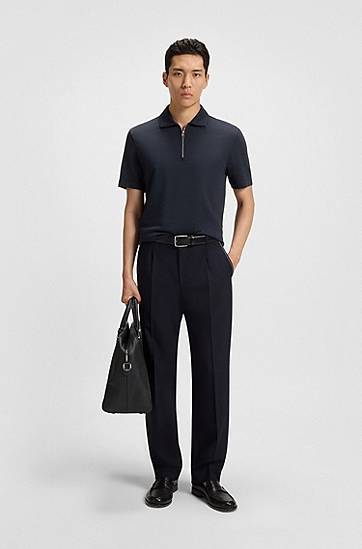 Поло тениска BOSS Zip-Neck Piqué Polo Shirt Тъмно синьо | 50544091, 1