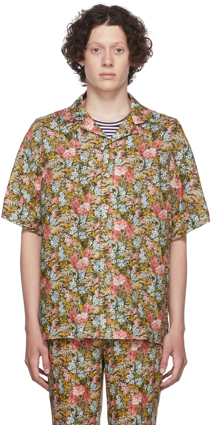 Риза Erdem Floral-Print Short Sleeve Shirt Зелено | MV22_503MLFL PHILIP SHIRT