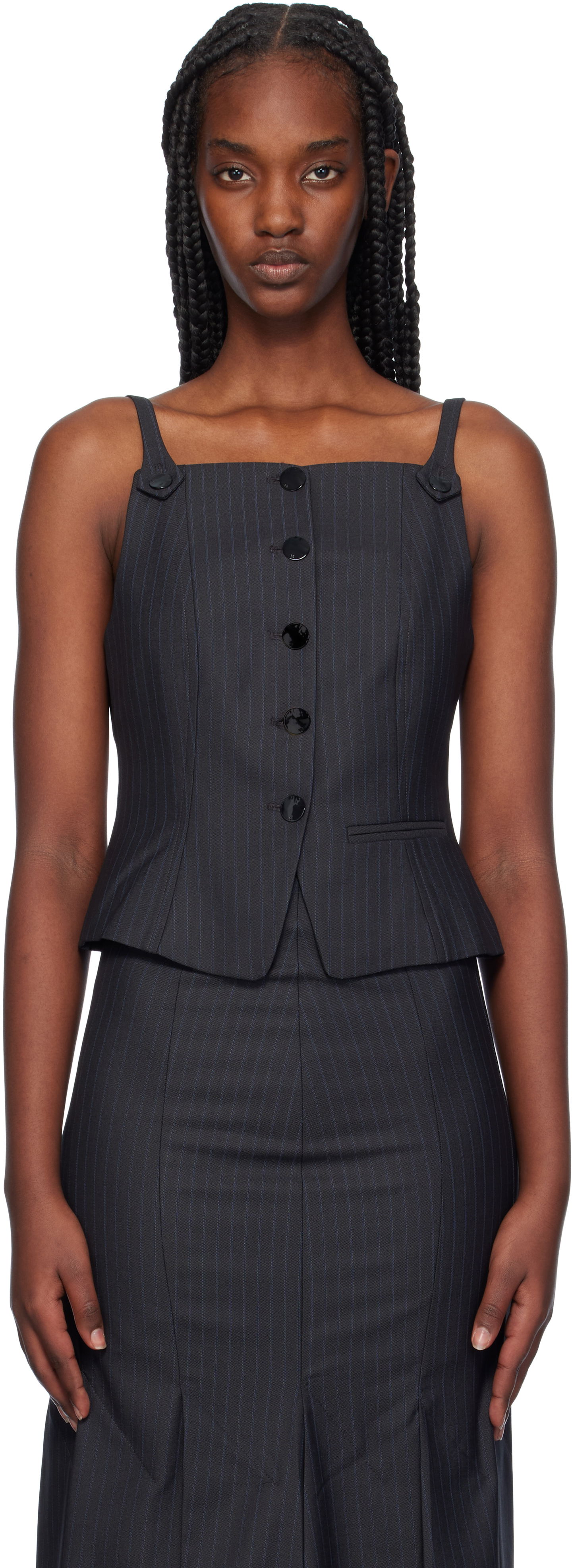 Потник GANNI Striped Button-Up Suit Vest Черно | F9484, 0