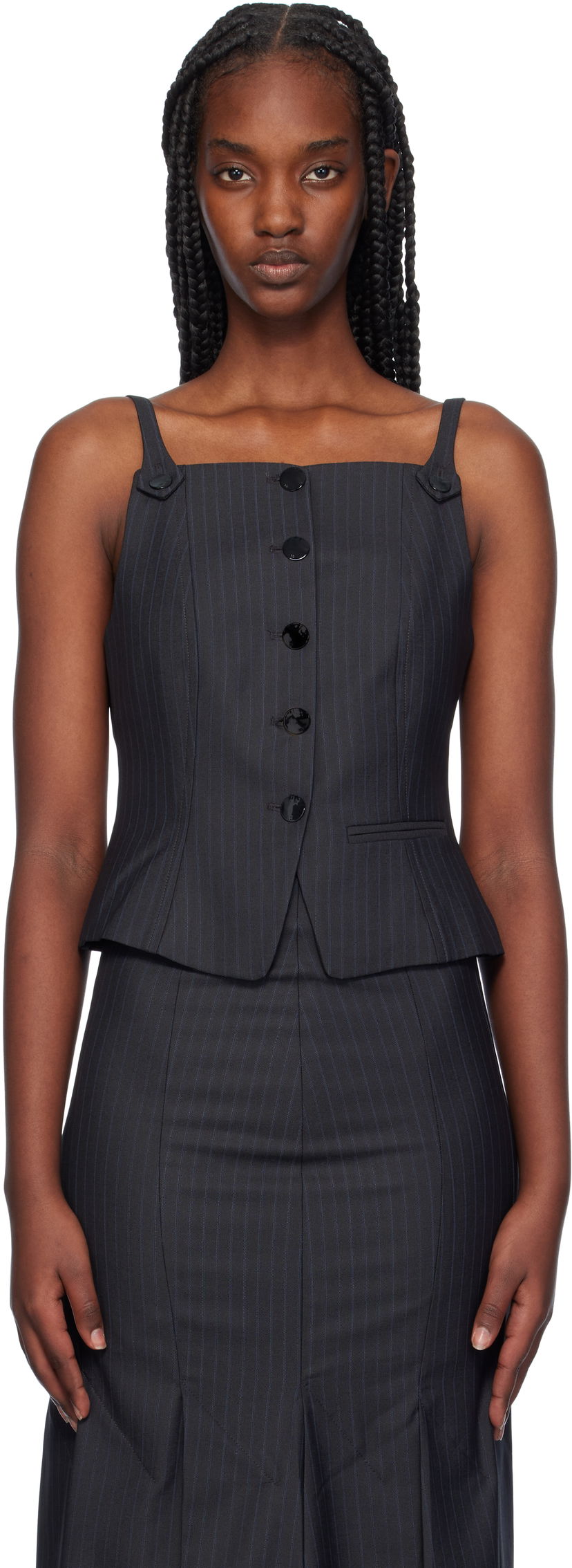 Потник GANNI Striped Button-Up Suit Vest Черно | F9484