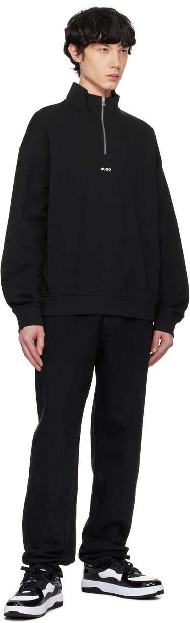 Суитчър BOSS Hugo Logo Print Cotton-Terry Zip-Neck Sweatshirt Черно | 50525881, 3