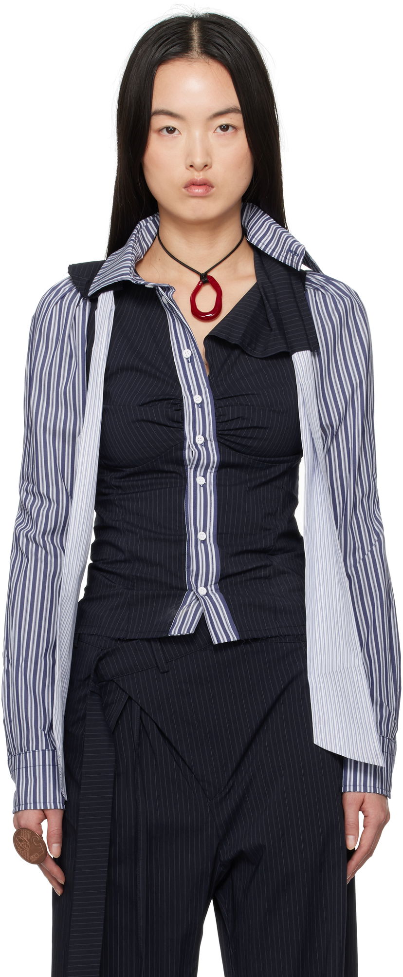 Риза Ottolinger Ottolinger Deconstructed Lavallière Shirt Тъмно синьо | 11140021102