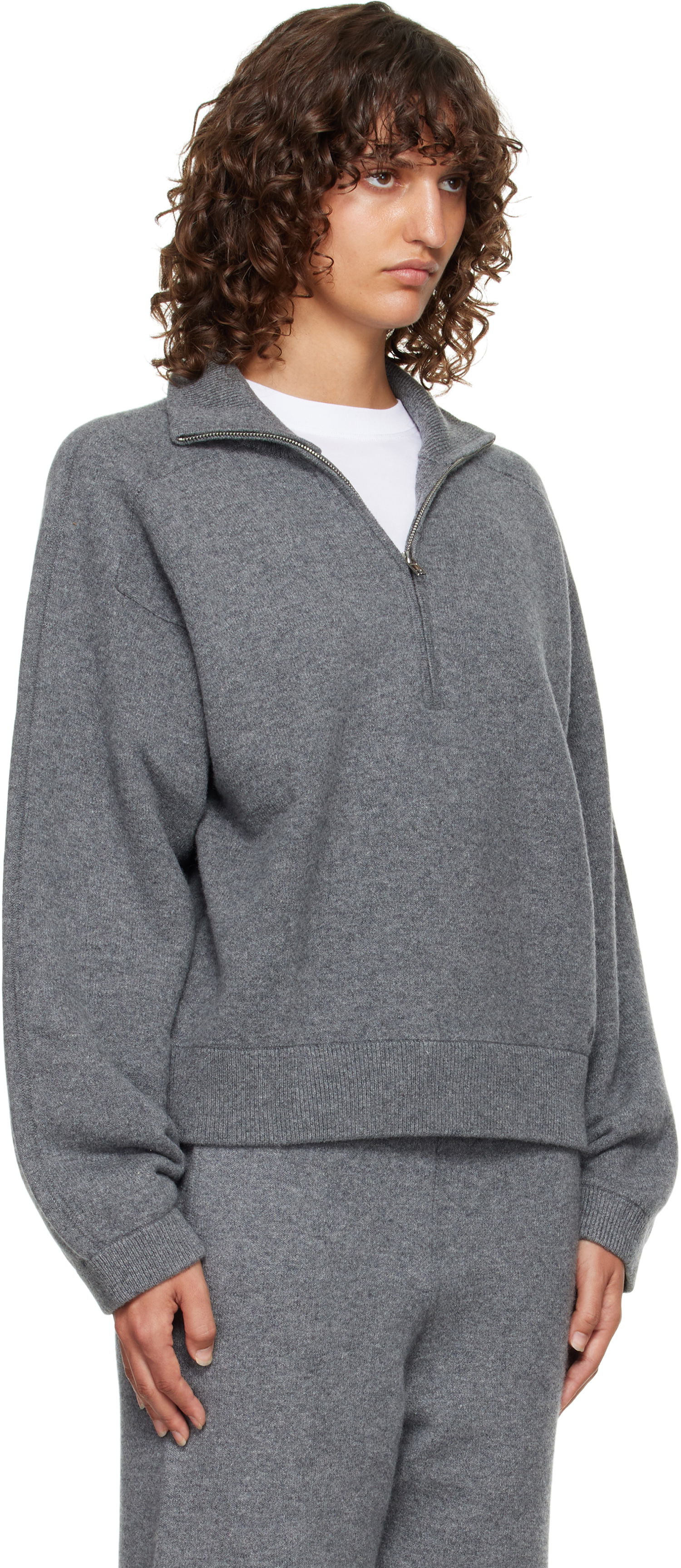 Пуловер Loulou de Saison Loulou de Saison Cashmere Quarter-Zip Sweater Сиво | DRIES, 1