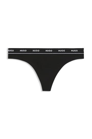 Stretch-Cotton Thong with Logo Waistband