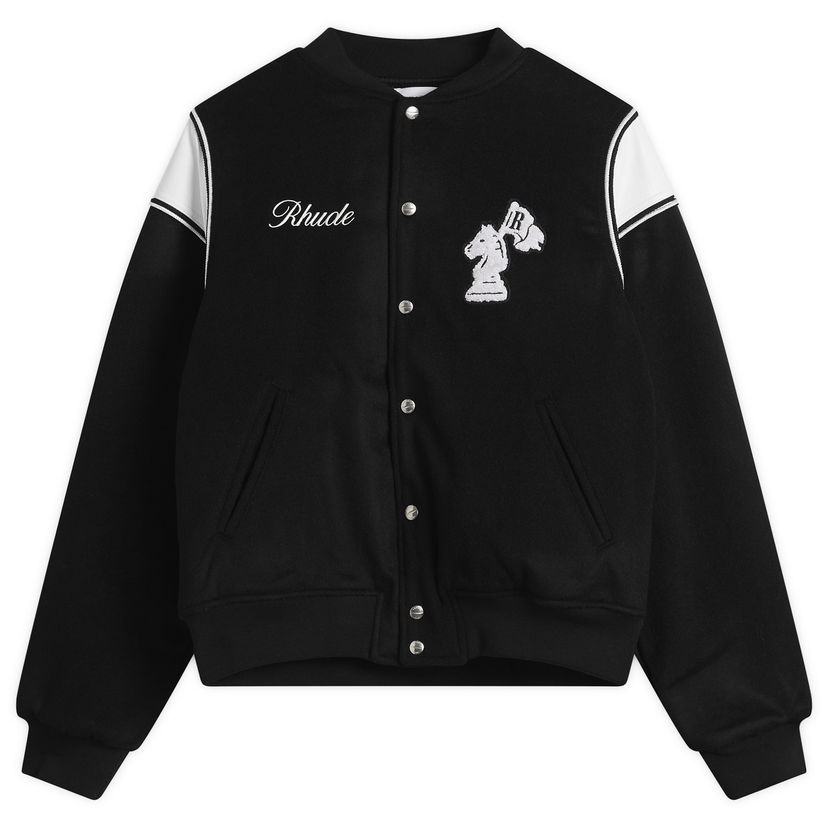 Яке бомбър Rhude Regista Varsity Bomber Jacket with Embroidered Chess Knight, Size Large Черно | RHFW25JA01841-3186