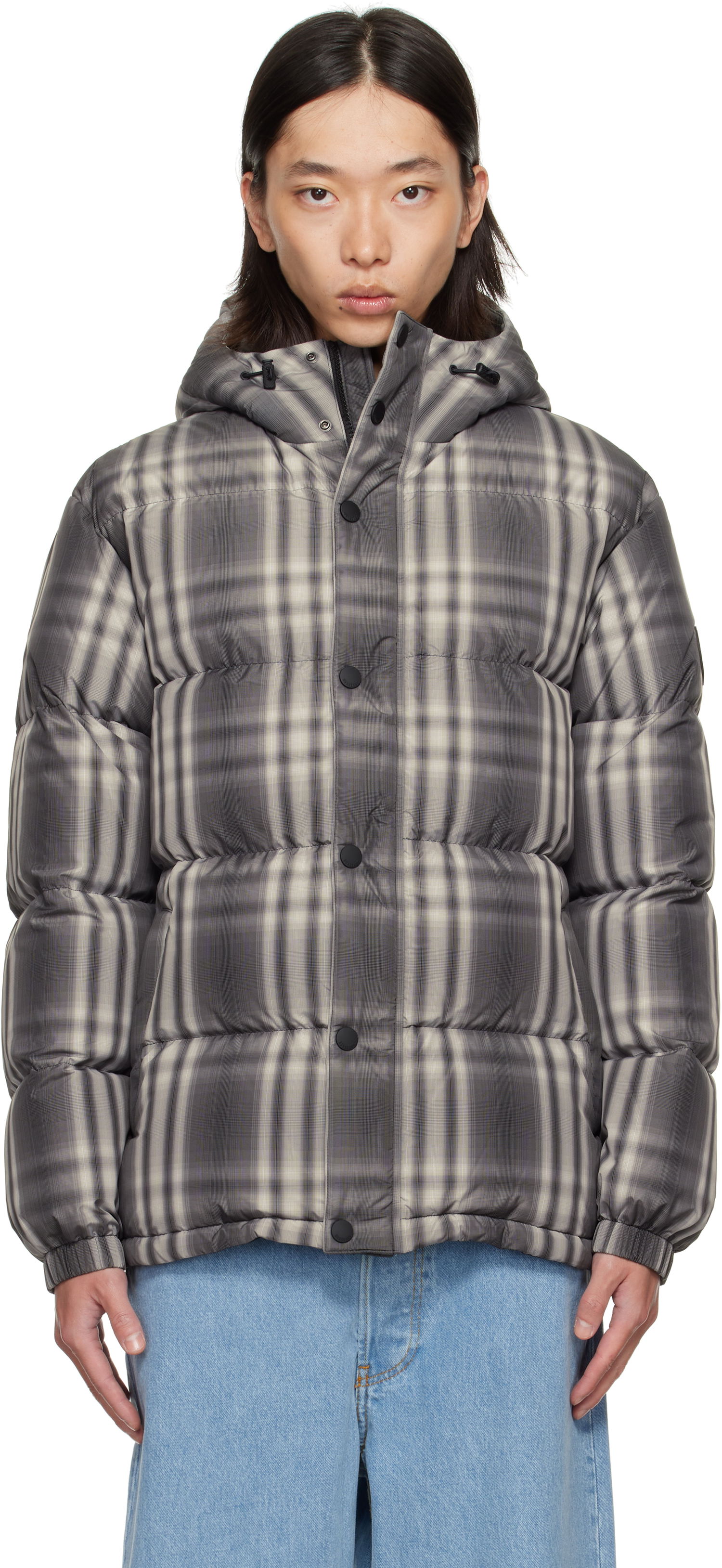 Пухо яке Burberry Burberry Ombré Check Hooded Down Jacket Сиво | 8113811, 0