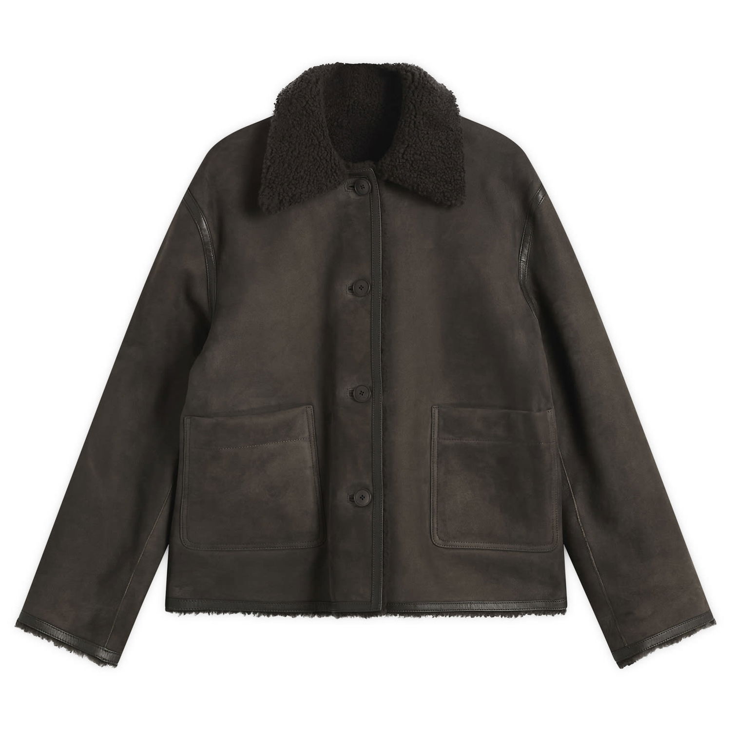 Яке CLOSED Button-Front Shearling Jacket with Patch Pockets Кафяво | C97520-82F-22-140, 0