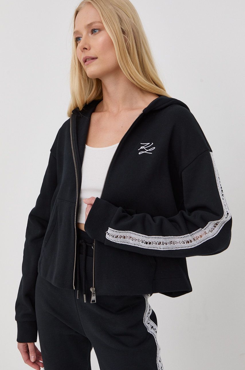 Суитчър KARL LAGERFELD Logo Tape Zip Up Hoodie Черно | 221W1802, 0
