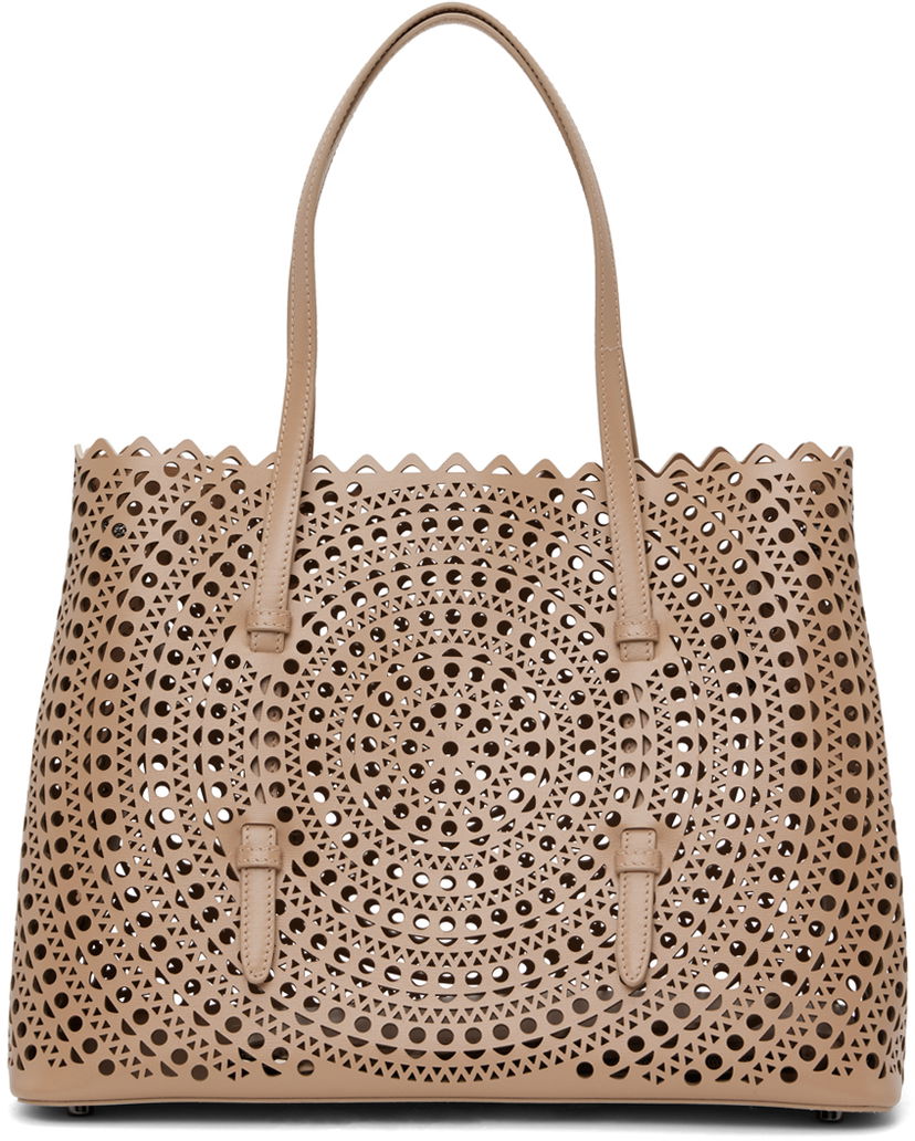 Голяма пазарска чанта Alaïa Mina 32 Perforated Leather Tote Бежово | AA1S06732C0I61