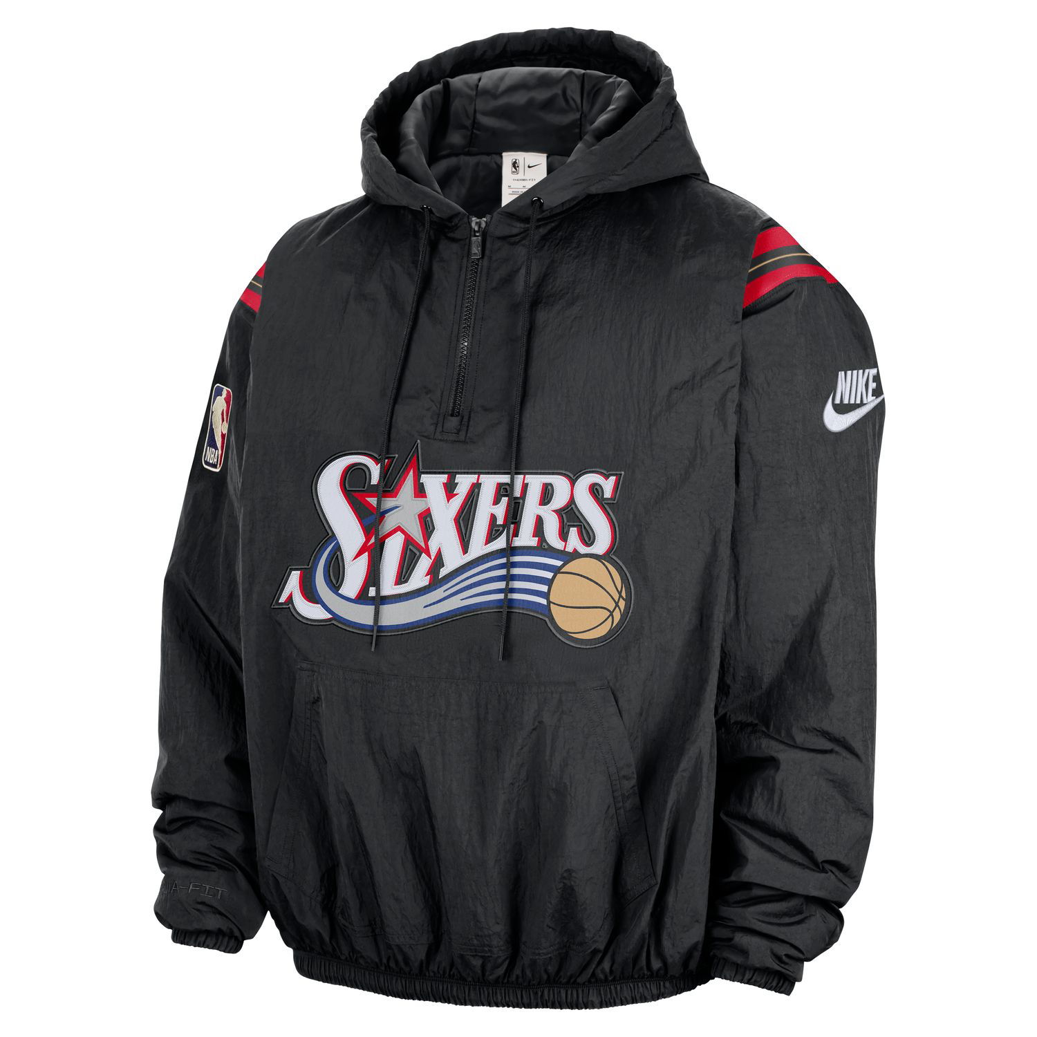 Суитчър Nike Therma-FIT NBA Philadelphia 76ers Hardwood Classics 1/2-Zip Hoodie Черно | HQ5334-010, 0