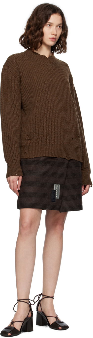 Пола Maison Margiela MM6 Maison Margiela Checked Wool Blend Miniskirt Кафяво | S52MC0013 M35472, 3